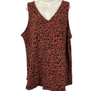 Torrid Womens Floral Dark Orange Sleeveless V-Neck Stretch Knit Top Shirt 6X